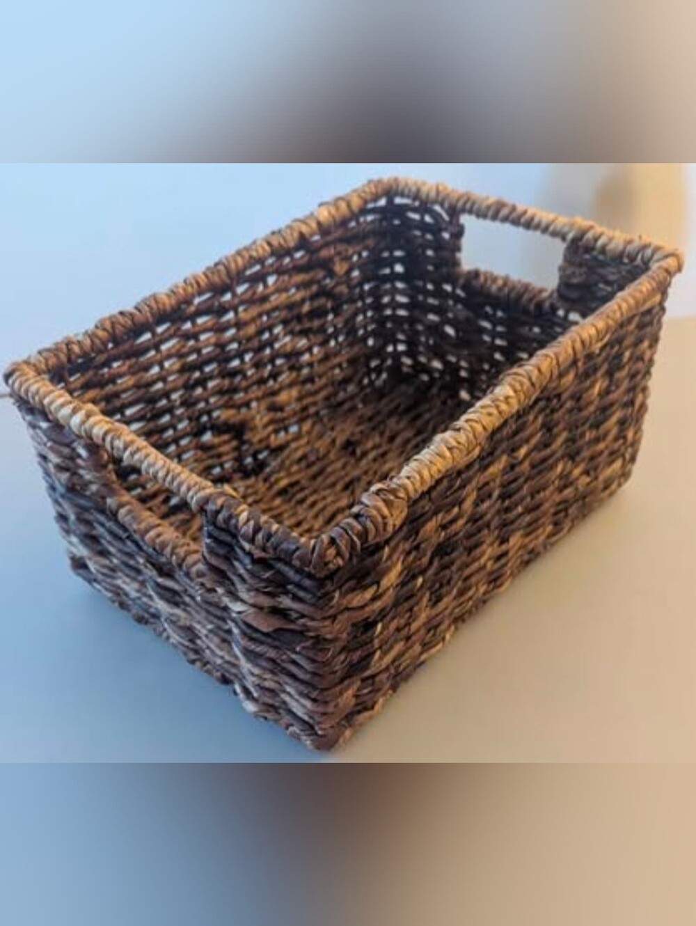 Woven Brown Storage Bin Basket With Handles 12" x 8" x 5.5"